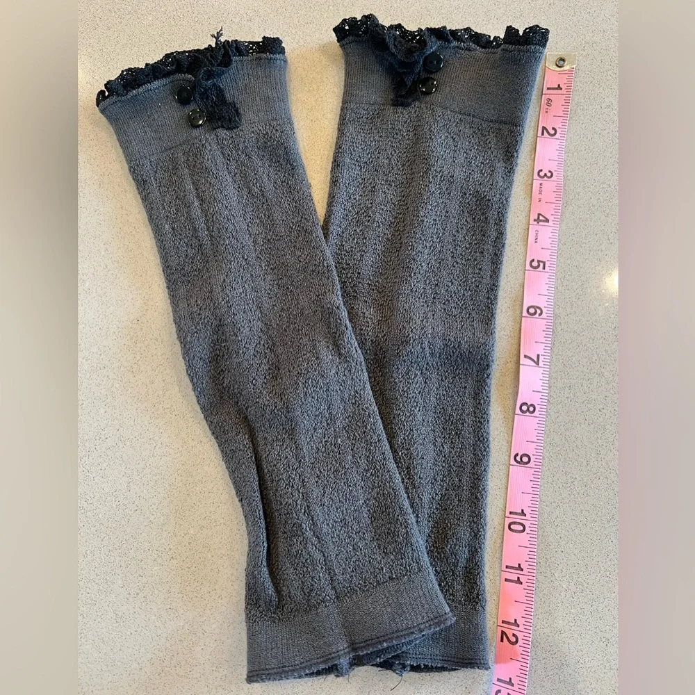 Gray Leg Warmers with Black Ruffle Trim